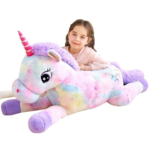 IKASA unicornio de peluche gigante de 110 cm, almohada abrazable