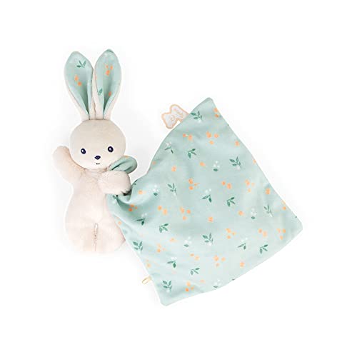 KALOO - Carré Douceur - Doudou Manta Conejo Cítricos - Peluche para Bebés - Cuadrado 18 x 18 cm Verde Agua - Materiales Ecorresponsables - Caja de Regalo FSC - Desde el Nacimiento, K972001