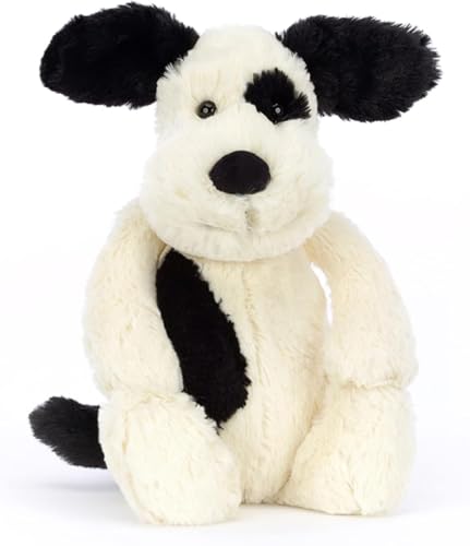 Jellycat Bashful cachorro negro y crema, perro de peluche de tamaño mediano