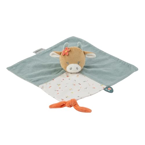 Nattou Doudou de Algodón y Terciopelo, Vaca Mila, Compañera Desde el Nacimiento, Aprox. 27 x 27 cm, Mila, Zoë y Lana, Azul Claro