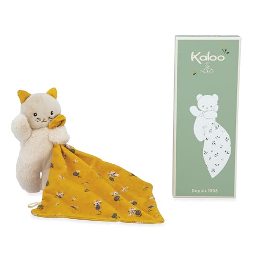 Doudou manta Kaloo Carré Douceur con cabeza de gato amarillo
