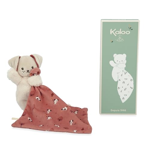 Doudou manta Kaloo Carré Douceur con cabeza de perro en tono teja