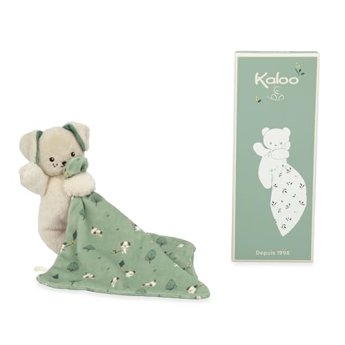 Doudou manta Kaloo Carré Douceur con cabeza de perro verde