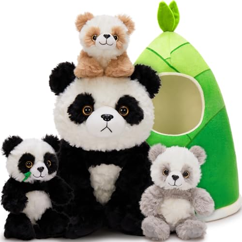 MorisMos Oso Panda Peluche 40 cm con 3 bebés (set 5 en 1)