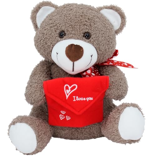 Oso de peluche de 25 cm con sobre rojo para mensaje, carta o joya personalizada