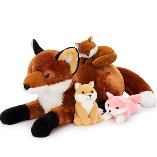 MorisMos Peluche Zorro Gigante 55 cm con 3 cachorros
