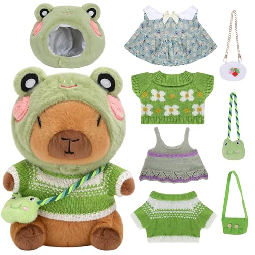 LHOEST Capibara Peluche con Ropa Sombrero 9 Piezas Simulación Carpincho Peluche Kawaii Capybara Peluche de Capibara Animal de Peluche Carpincho Juguete de Peluche Capybara Regalo para Niños y Niñas